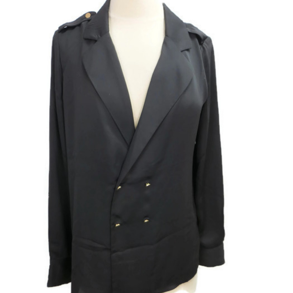 La Academie Blouse Black S Double Breasted Epaulet